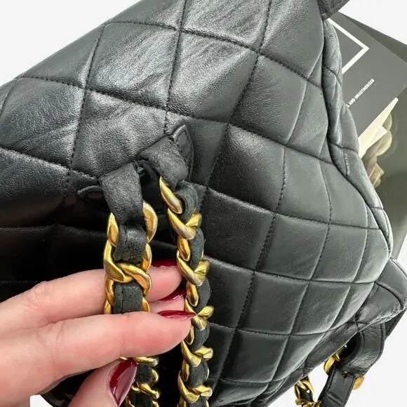 Authentic Chanel Vintage Black Duma Leather Quilted Mini backpack with 24k - Picture 11 of 13